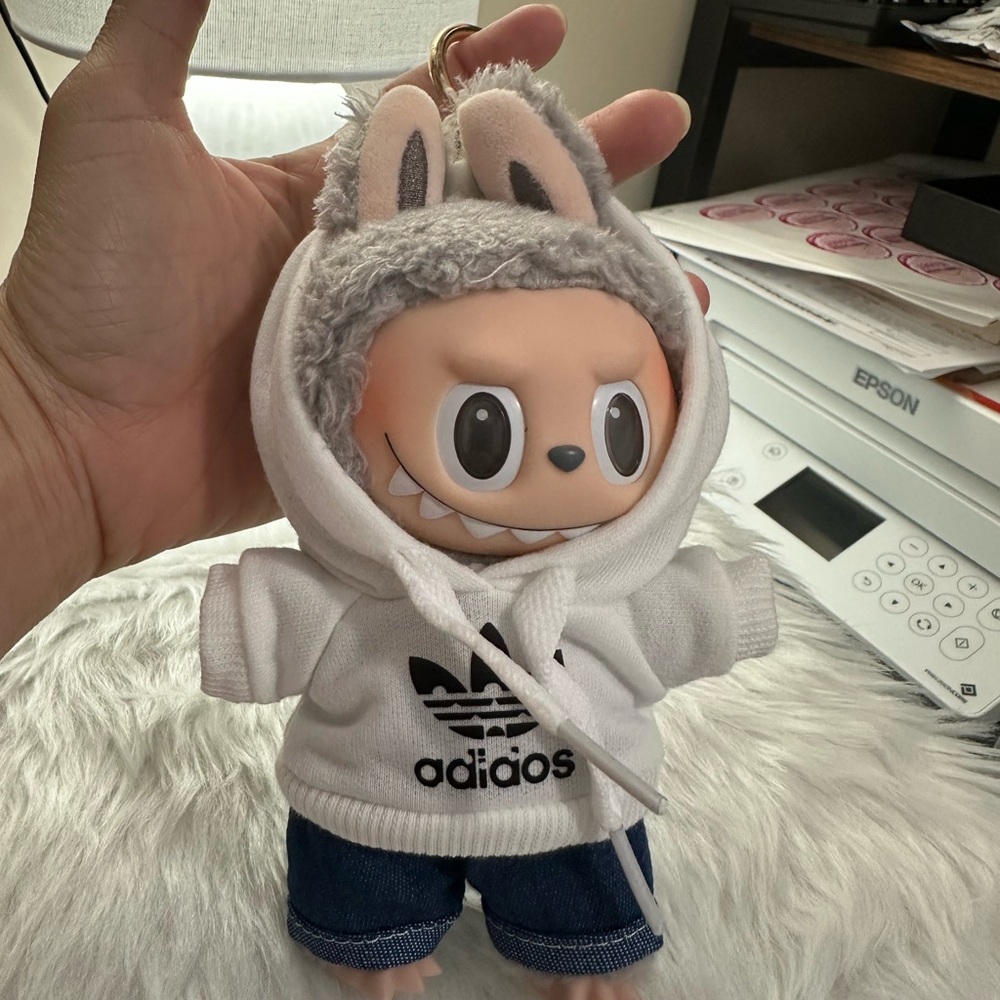 White Hoodie / Denim Pants Set (for Labubu)
